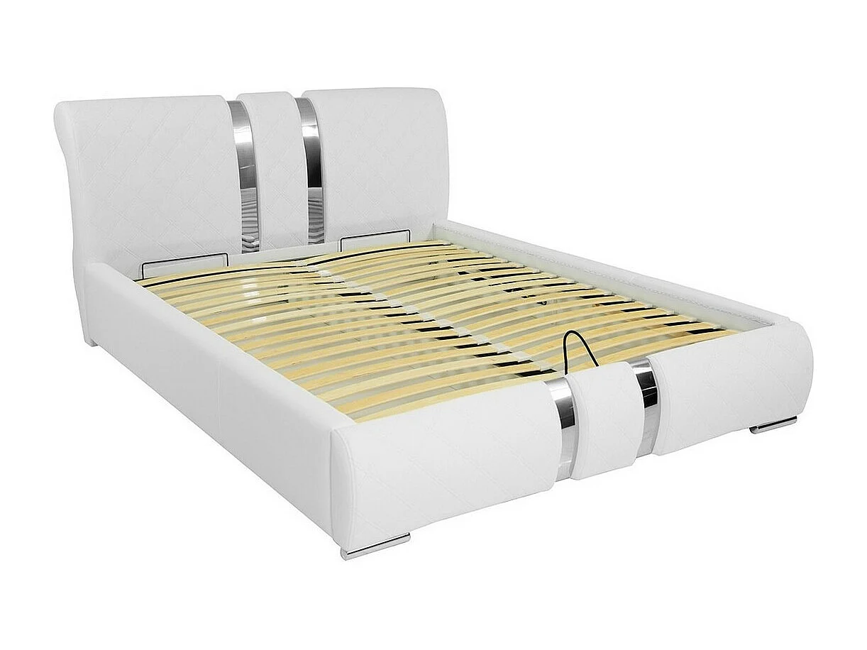 Cama Baltimore 103, Doble, Blanco, 180x200, Cuero ecológico, Somieres, 198x234x100cm