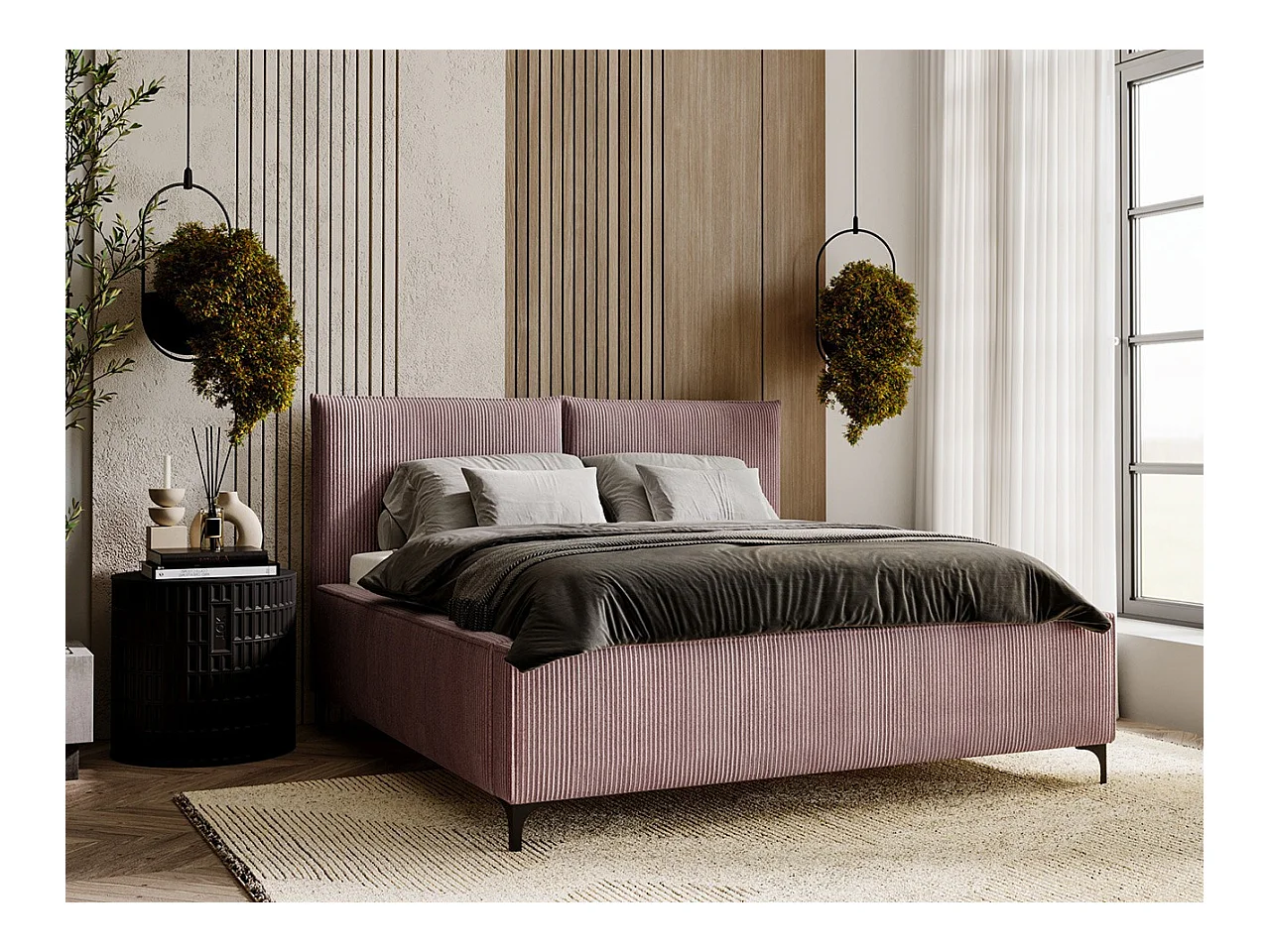 Cama Clovis 113, Individuales, Rosa, 120x200, Tapiz, Somieres, 140x214x108cm