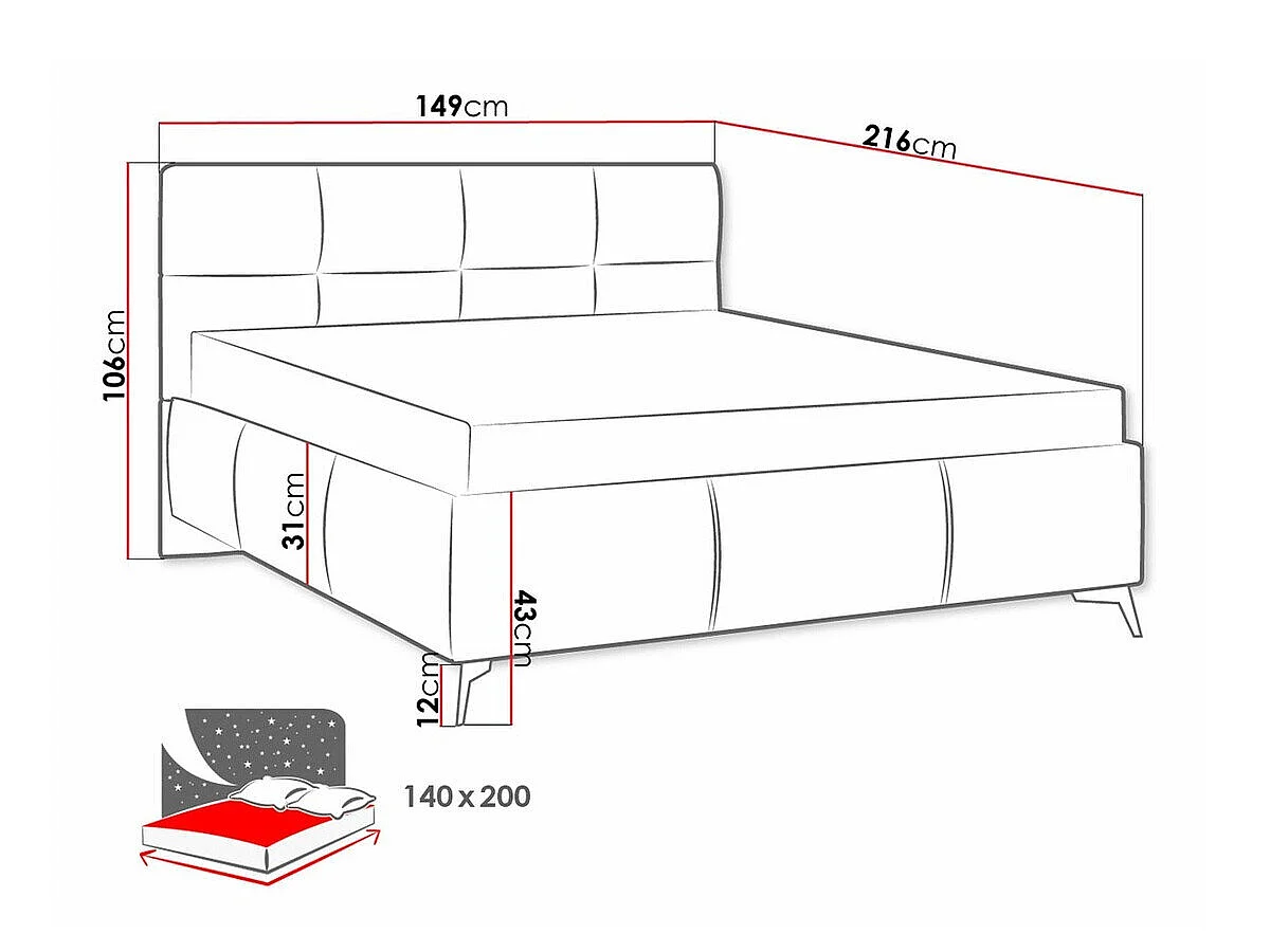 Lit ComfiDream Sorona, Double, Vert, Tissu, Disponible, 15x22x11cm