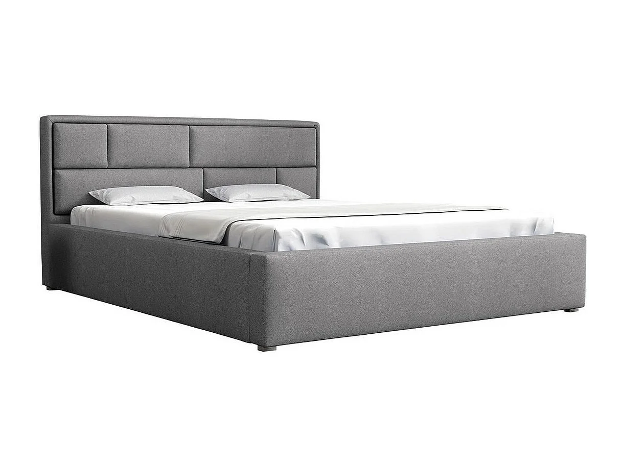 Lit Pomona 104, Double, Gris, 140x200, Tissu, Disponible, 160x223x93cm