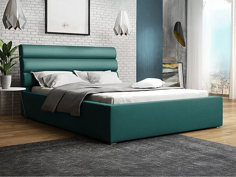 Cama Pomona 110, Individuales, Turquesa, 120x200, Tapiz, Somieres, 140x223x100cm