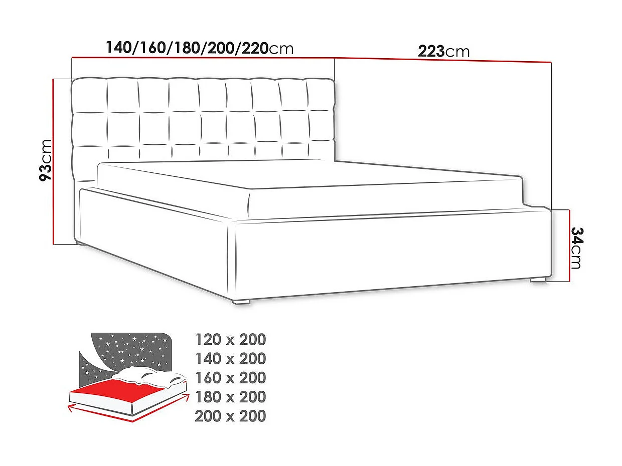 Cama Pomona 106, Doble, Marrón, 140x200, Tapiz, Somieres, 160x223x93cm