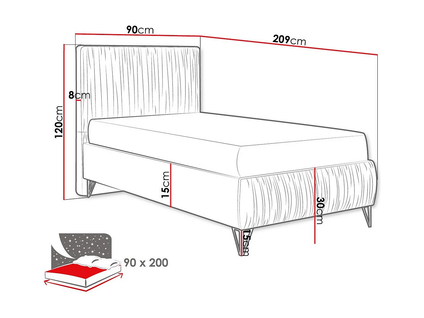 Cama Logan 112, Individuales, De color marrón claro, 90x200, Tapiz, Somieres, 90x209cm