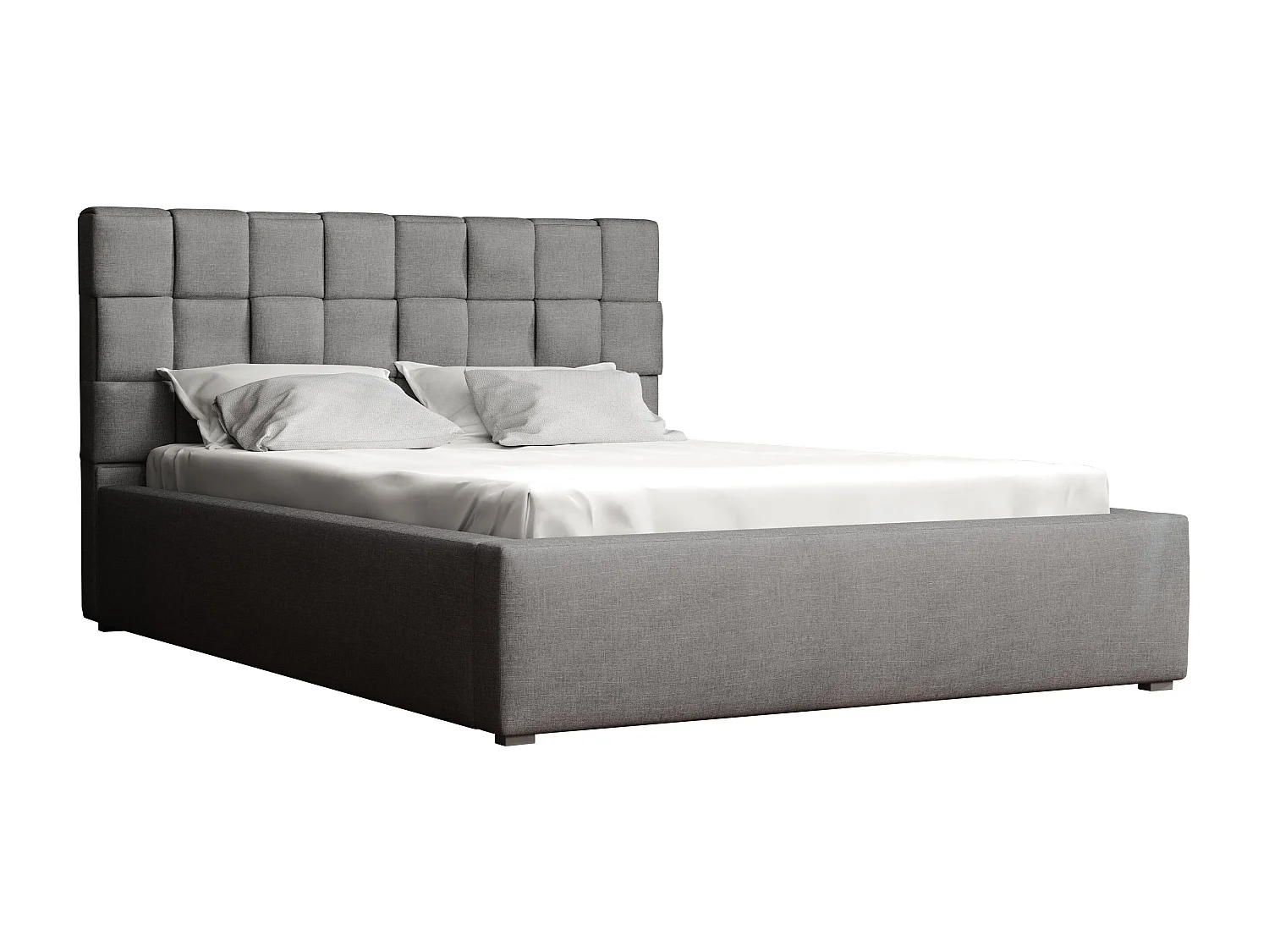 Lit Pomona 107, Double, Gris, 200x200, Tissu, Disponible, 220x223x93cm