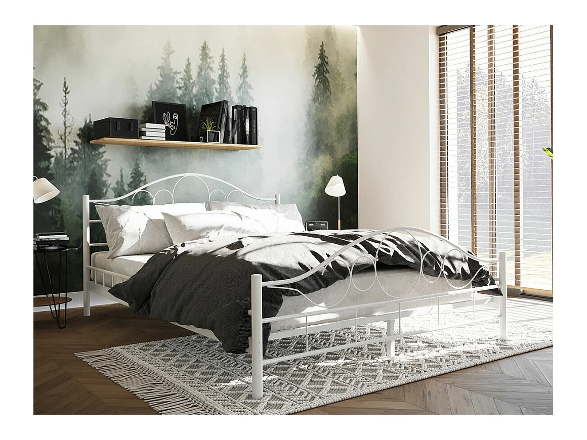 Cama Elmira 100, Doble, Blanco, 160x200, Metal, Somieres, 167x207x89cm