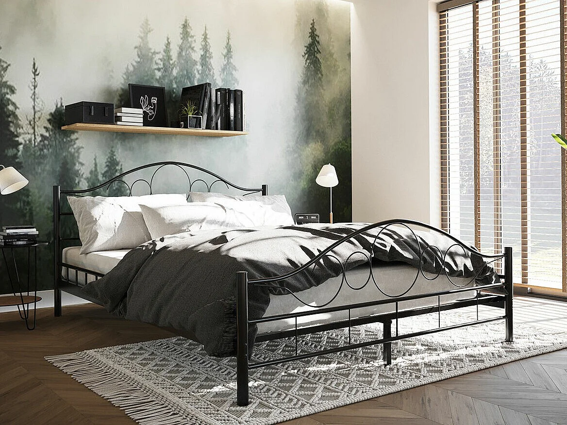 Cama Elmira 100, Doble, Negro, 140x200, Metal, Somieres, 147x207x89cm