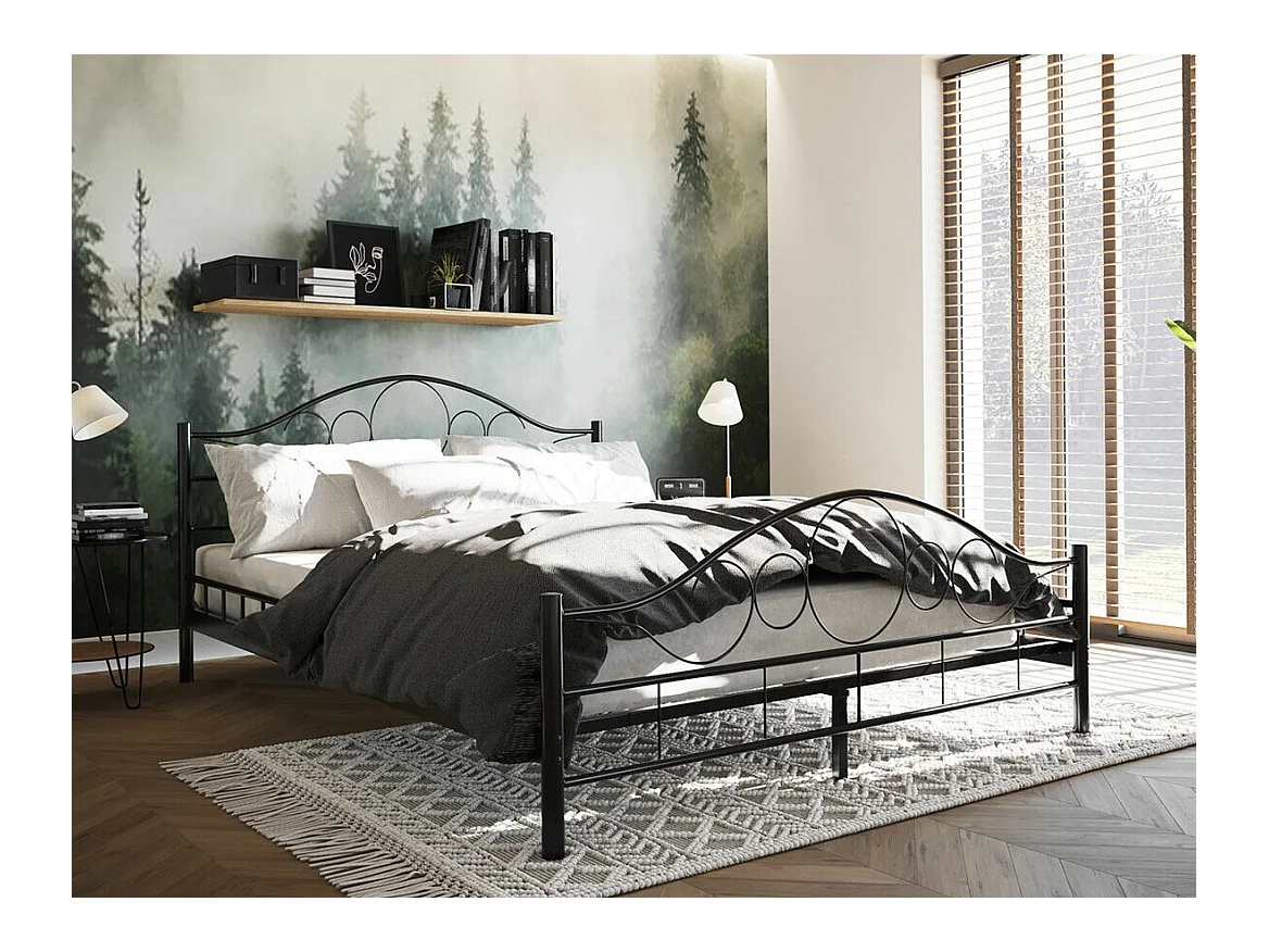 Letto Elmira 100, Doppio, Nero, 140x200, Metallo, Con, 147x207x89cm