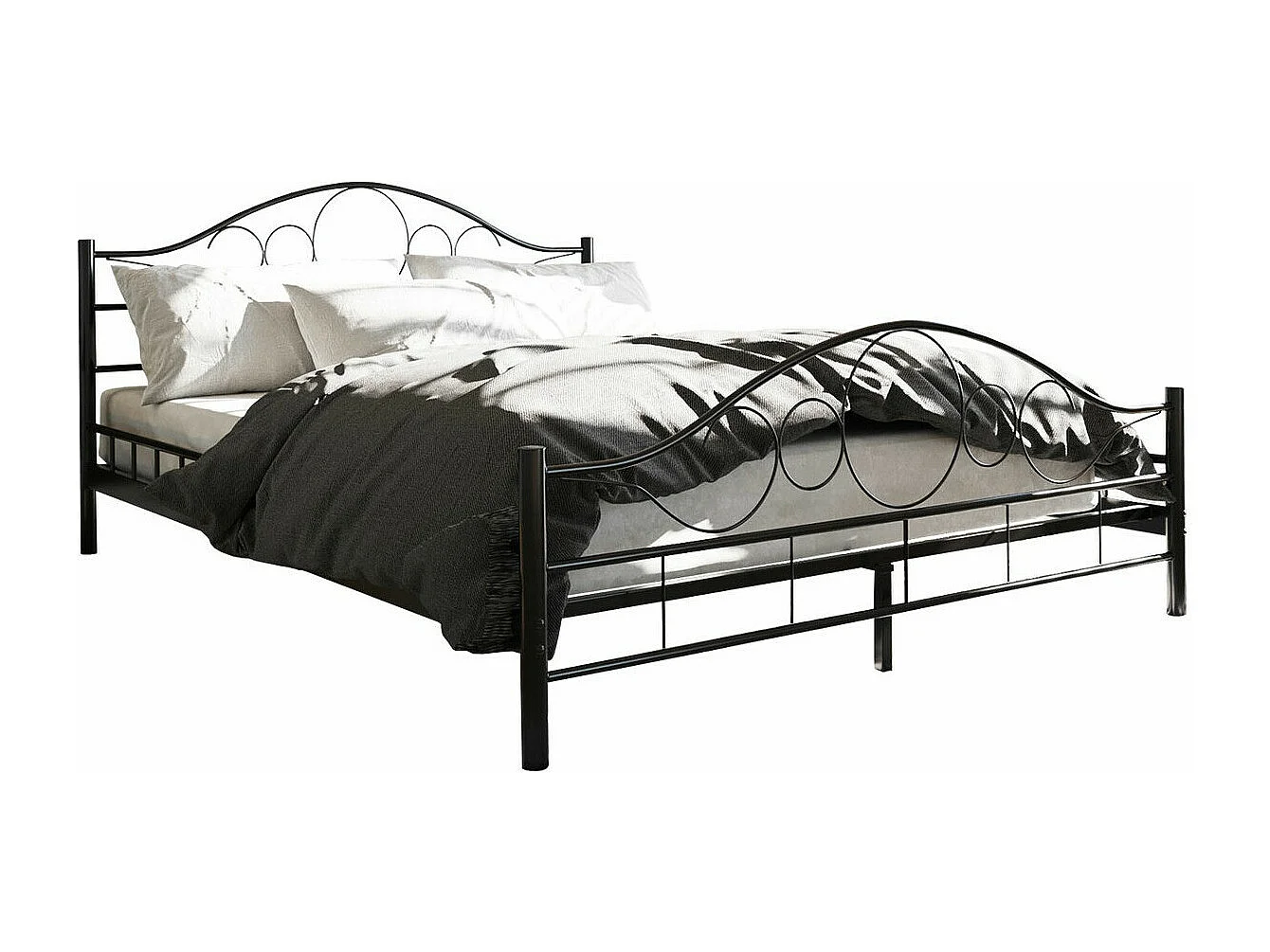 Lit Elmira 100, Double, Noir, 140x200, Métal, Disponible, 147x207x89cm