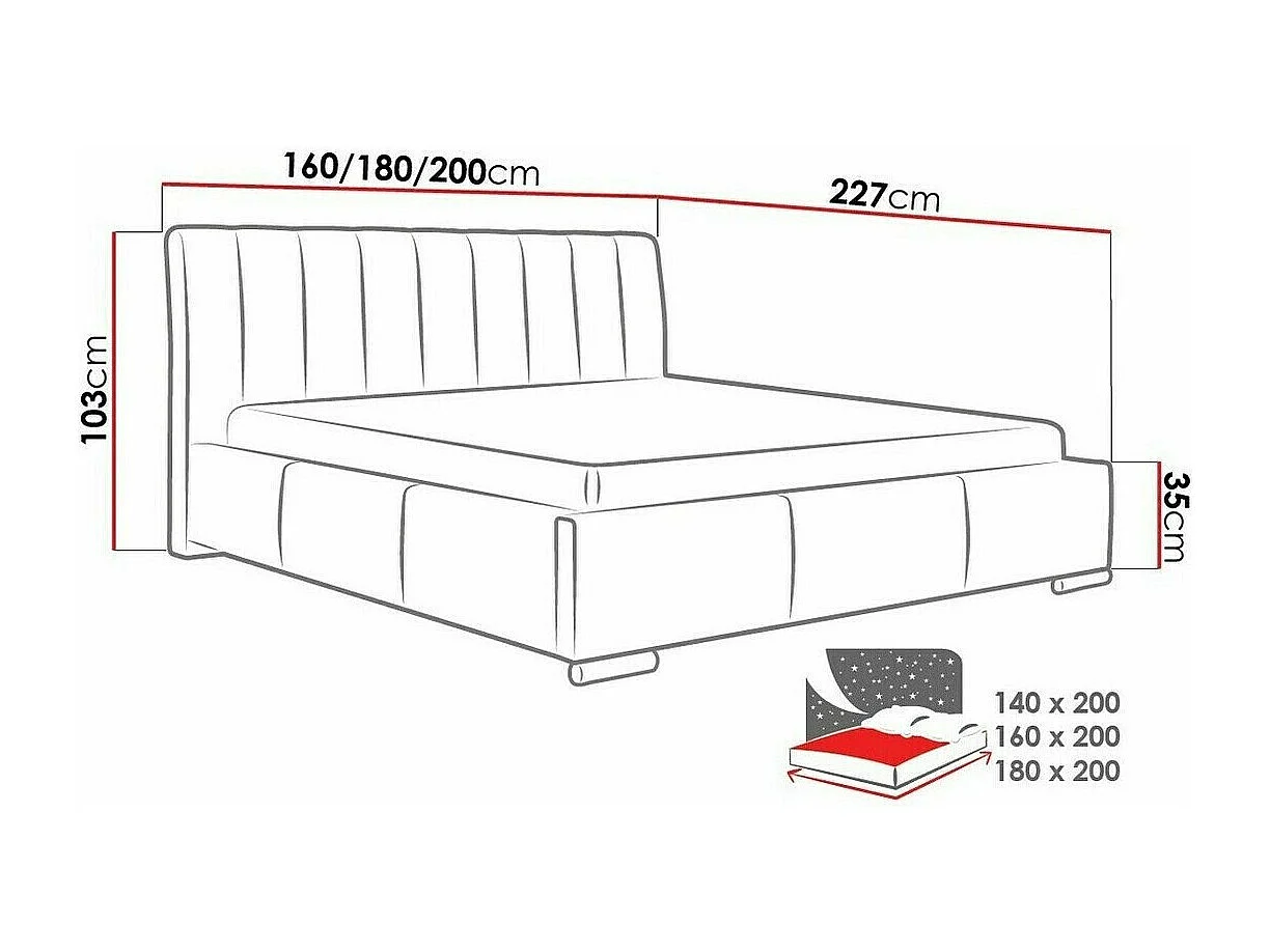 Cama Baltimore 109, Casal, Preto, Eco couro, Estrados de cama