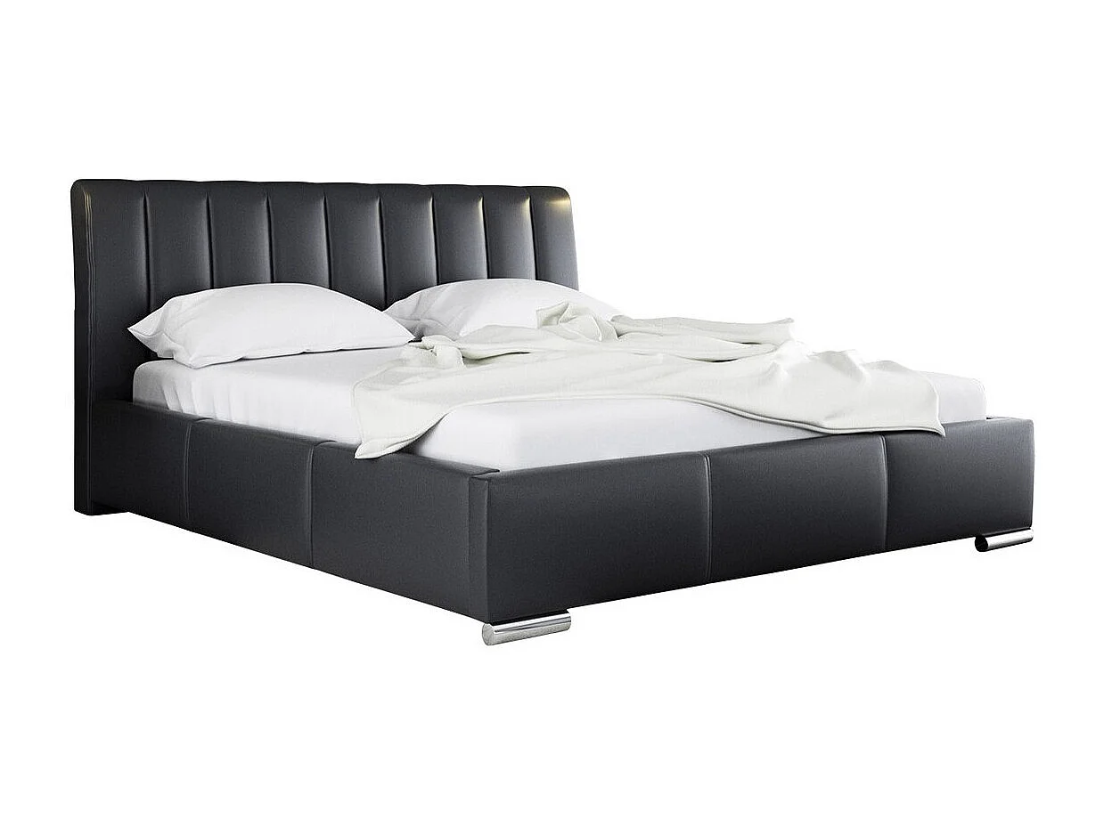 Cama Baltimore 109, Doble, Negro, 160x200, Cuero ecológico, Somieres, 180x227x103cm