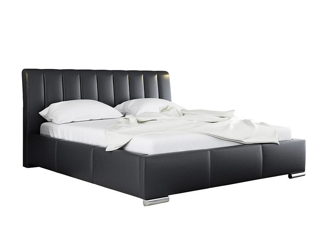 Cama Verbum, Doble, Negro, Cuero ecológico, Somieres, 18x23x10cm