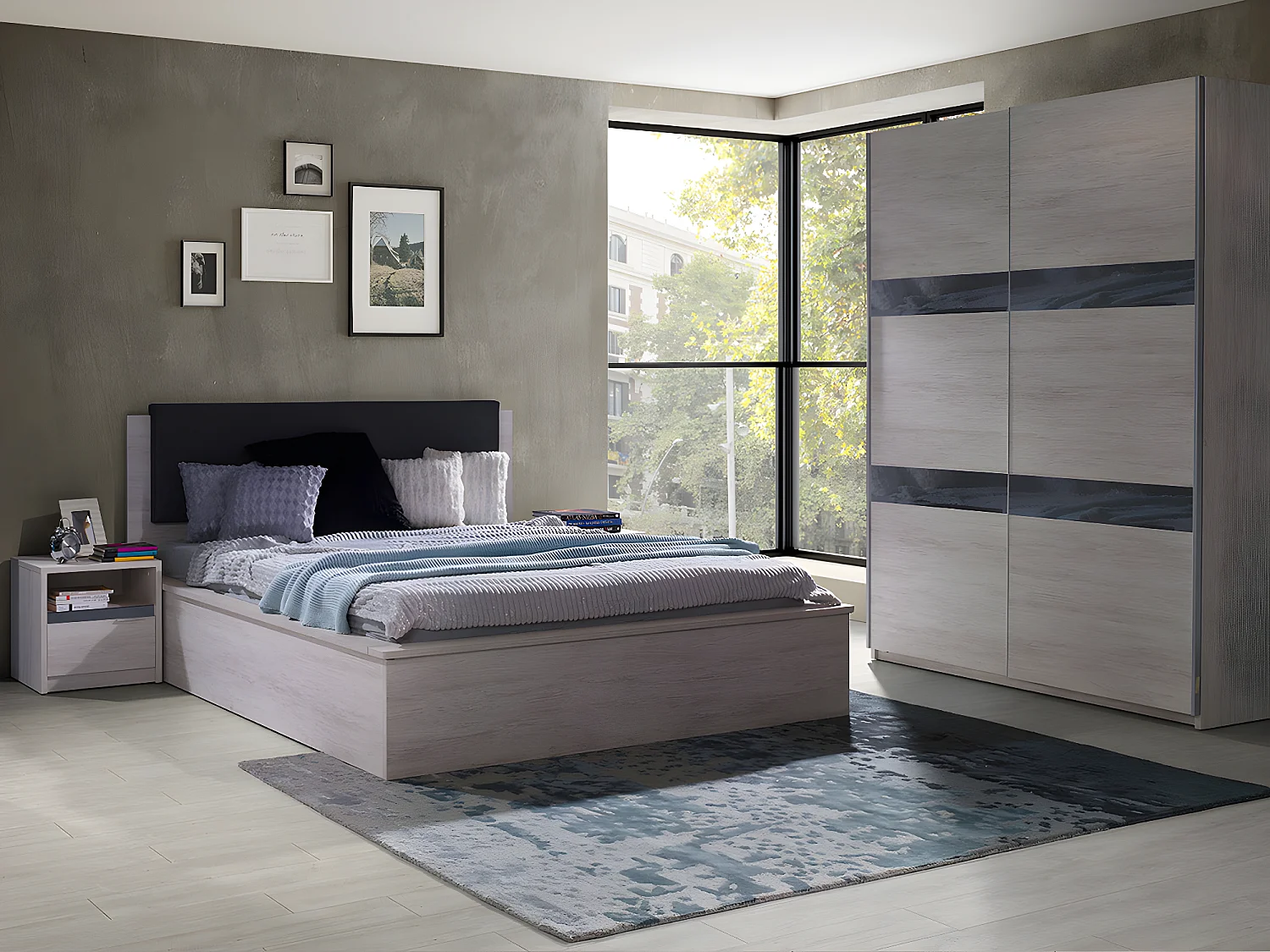 Cama Fivelbo 105, Doble, Marrón, 160x200, Aglomerado laminado, Somieres, 182x214x105cm