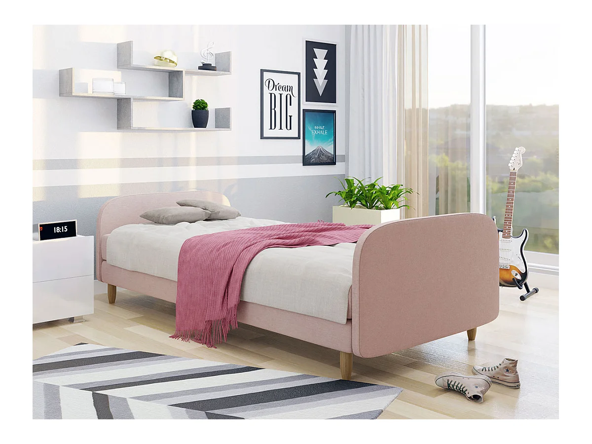 Cama Memphis 125, Solteiro, Rosé, Tecido, Estrados de cama, 12x21x6cm
