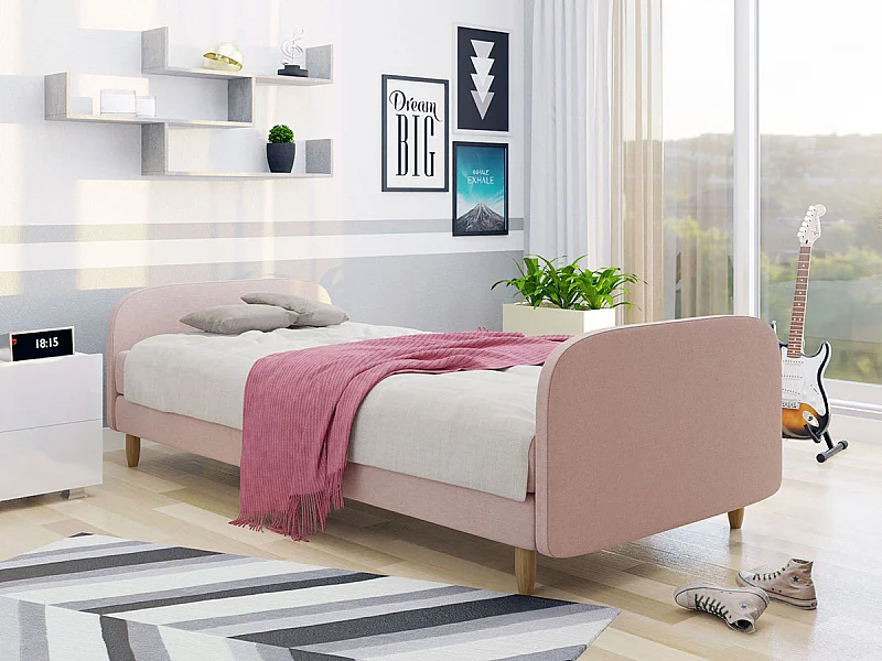 Lit Memphis 125, Unique, Rose, 120x200, Tissu, Disponible, 120x210x63cm