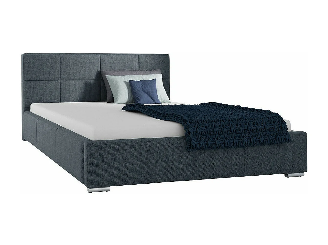 Lit Baltimore 122, Double, Gris, 140x200, Tissu, Disponible, 158x222x92cm