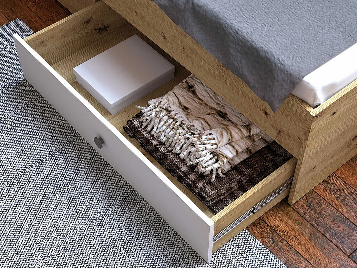 Cama Almira 113, Individuales, De color marrón claro, 90x200, Aglomerado laminado, 94cm