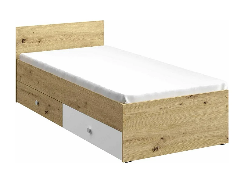 Letto Almira 113, Singolo, Nocciola, 90x200, Truciolare laminato, Con, 94x204x72cm