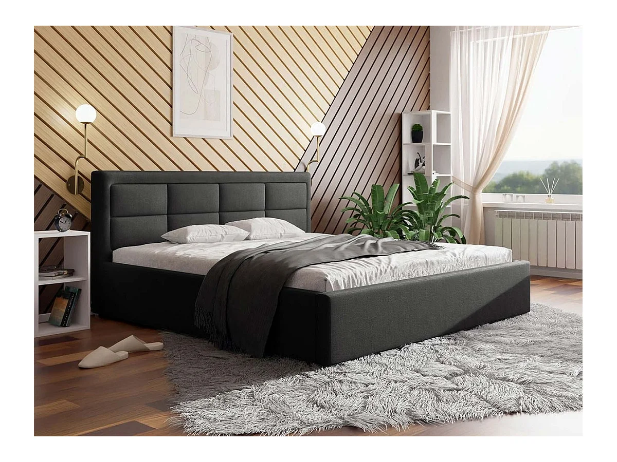 Cama Pomona 102, Doble, Gris, 180x200, Tapiz, Somieres, 200x223x93cm