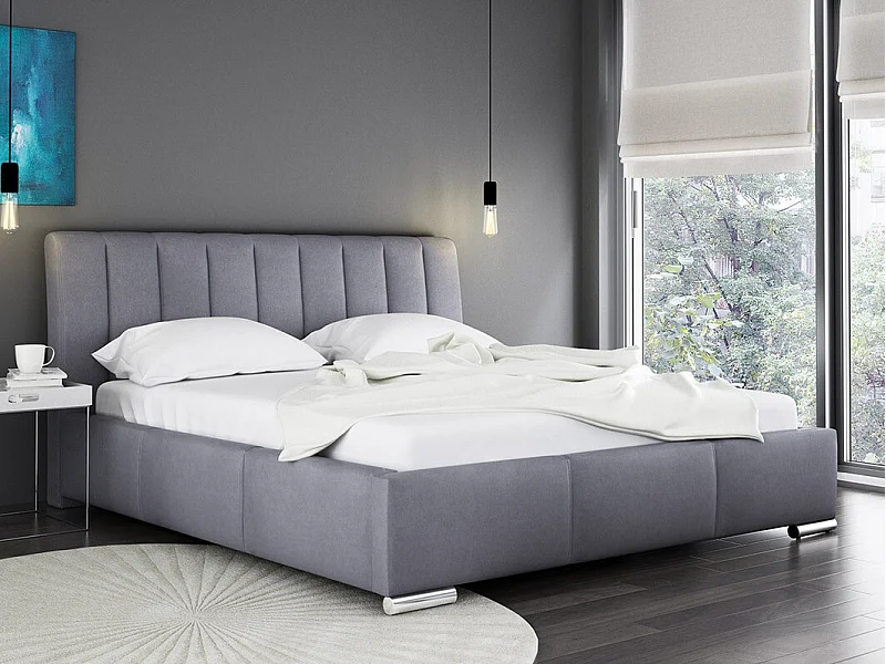 Cama Baltimore 109, Casal, Cinzento, Tecido, Estrados de cama