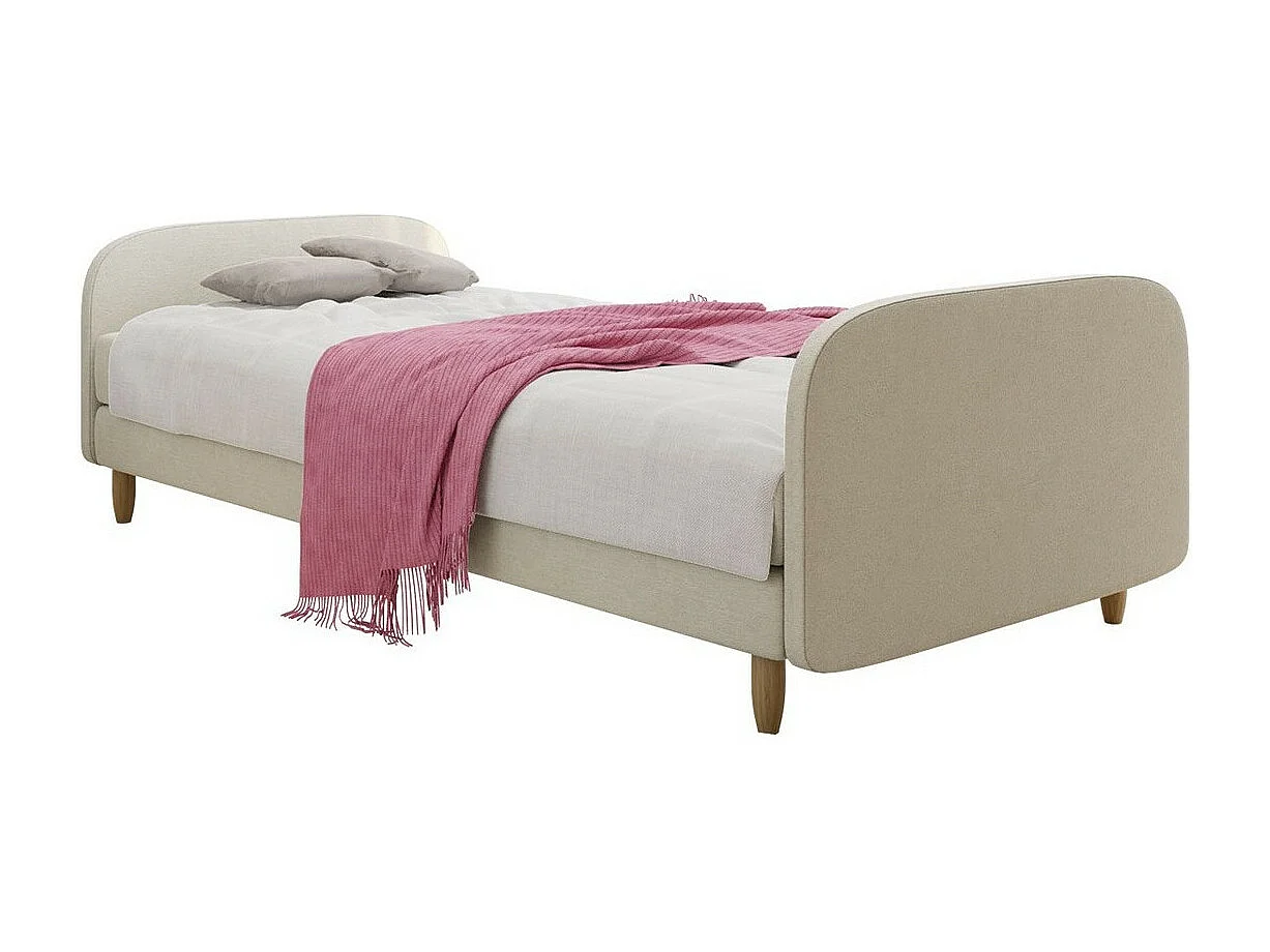 Cama Memphis 125, Individuales, De color marrón claro, 90x200, Tapiz, Somieres, 90x210cm