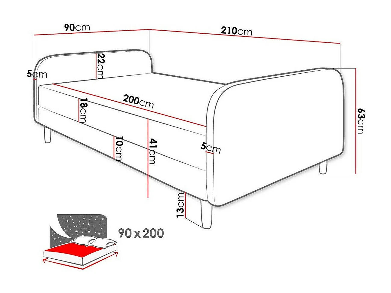 Cama Memphis 125, Individuales, De color marrón claro, 90x200, Tapiz, Somieres, 90x210cm