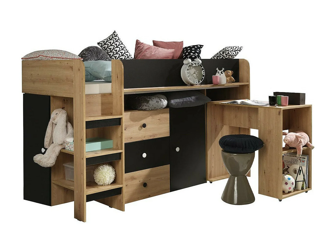 Cama alta Hartford 359, Individual, Castanho claro, Estrados de cama