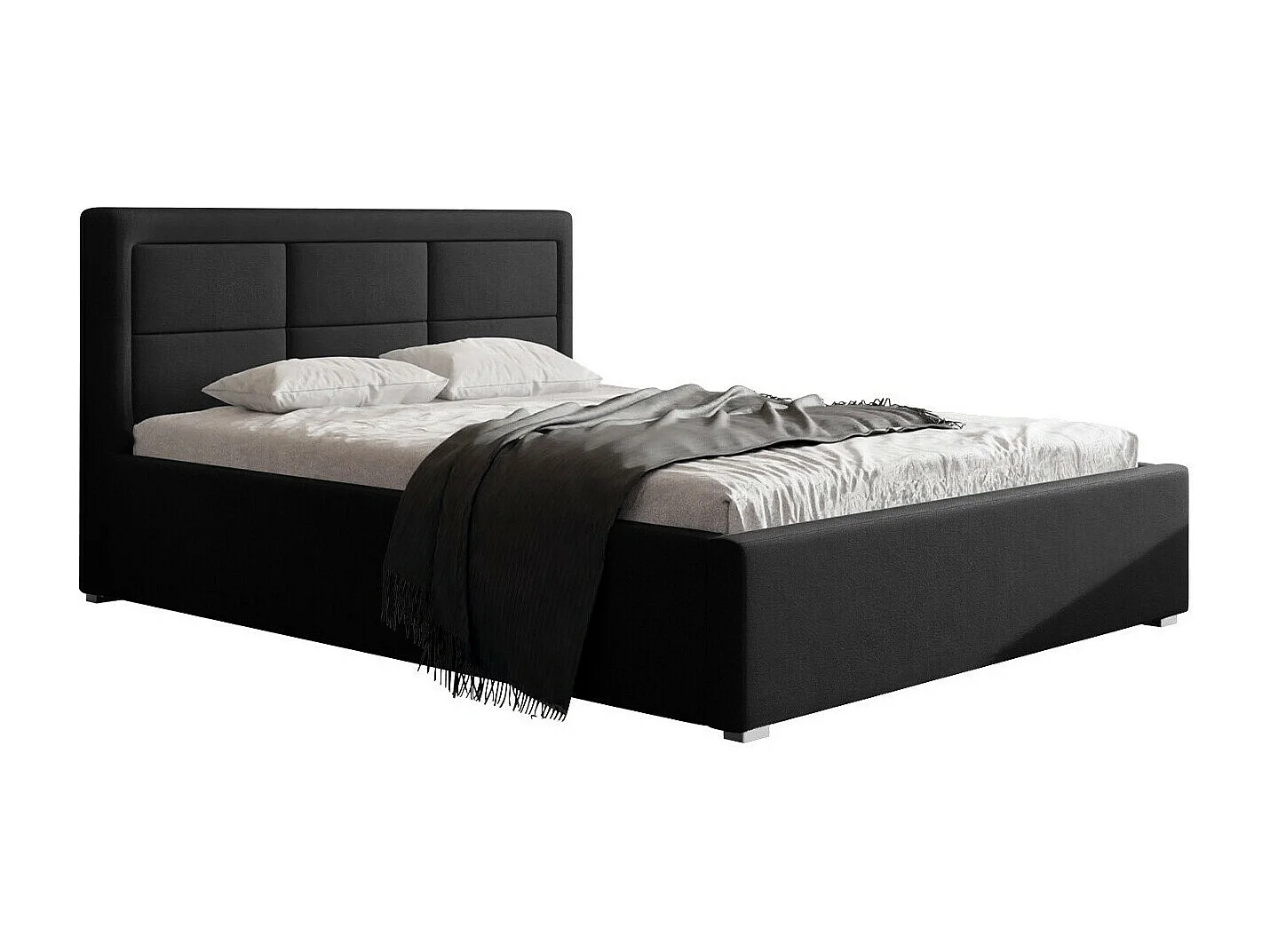 Lit Pomona 103, Double, Noir, 140x200, Tissu, Disponible, 160x223x93cm