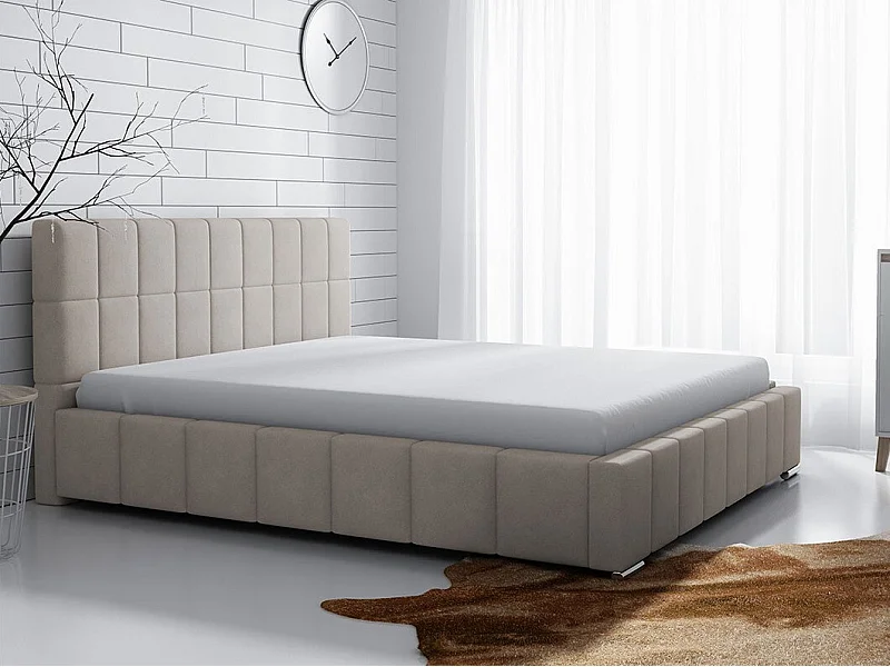 Cama Baltimore 120, Doble, De color marrón claro, 140x200, Tapiz, Somieres, 158x222x92cm