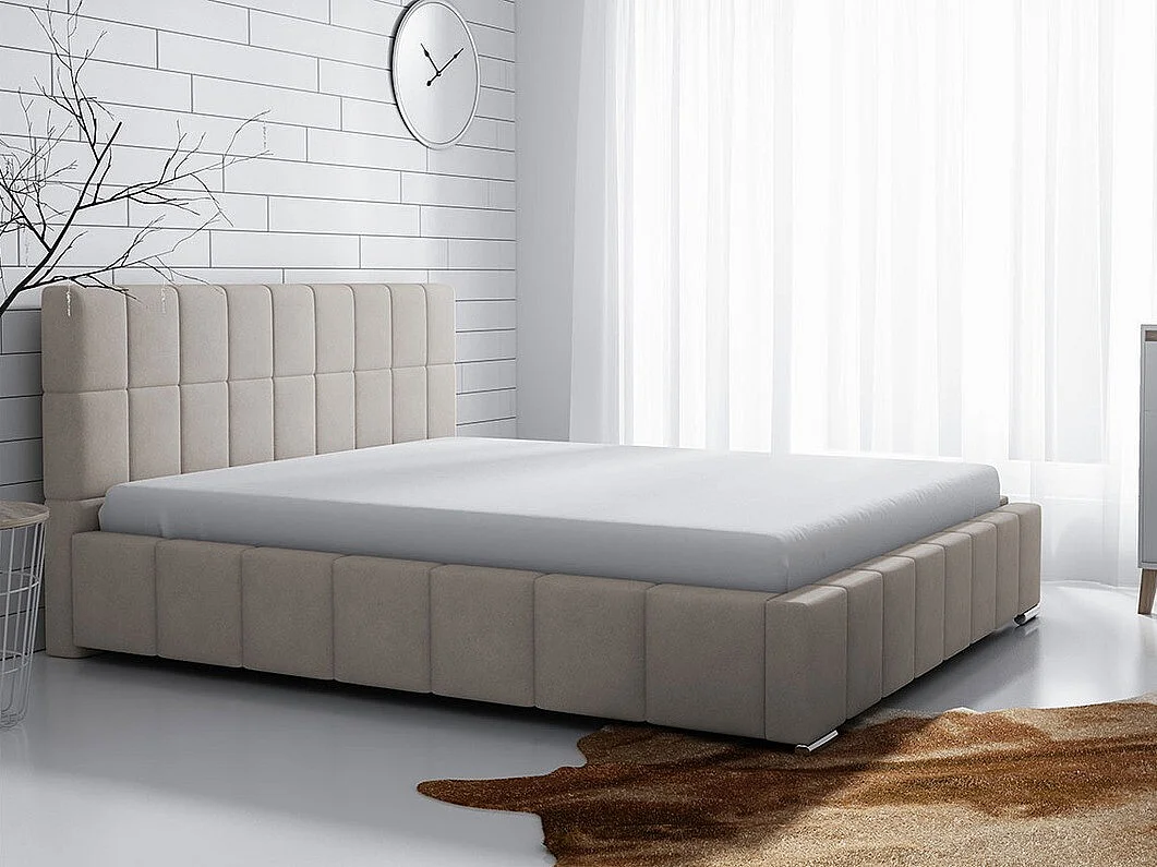 Cama Baltimore 120, Doble, De color marrón claro, 140x200, Tapiz, Somieres, 158x222x92cm