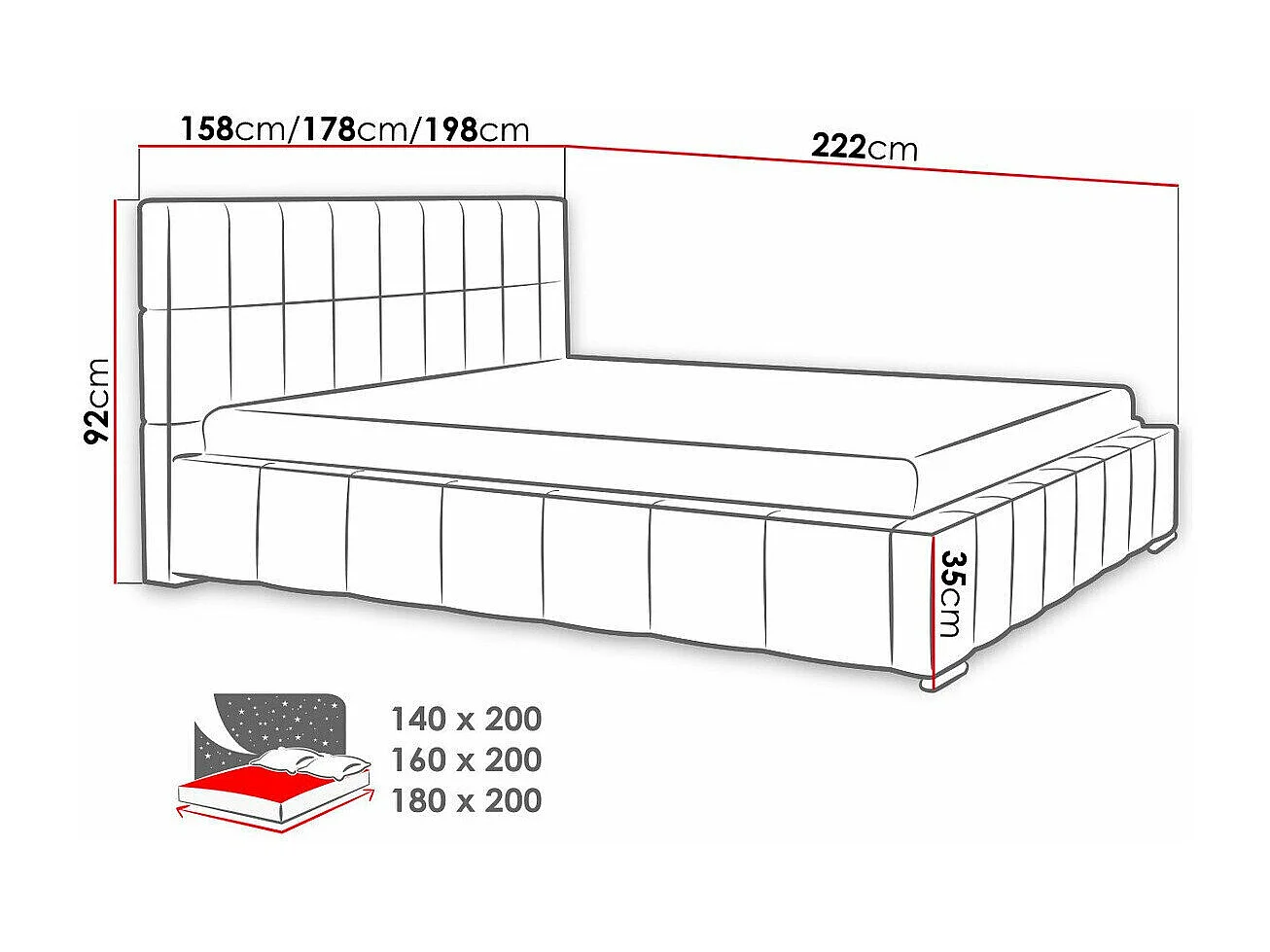 Cama Baltimore 120, Doble, De color marrón claro, 140x200, Tapiz, Somieres, 158x222x92cm