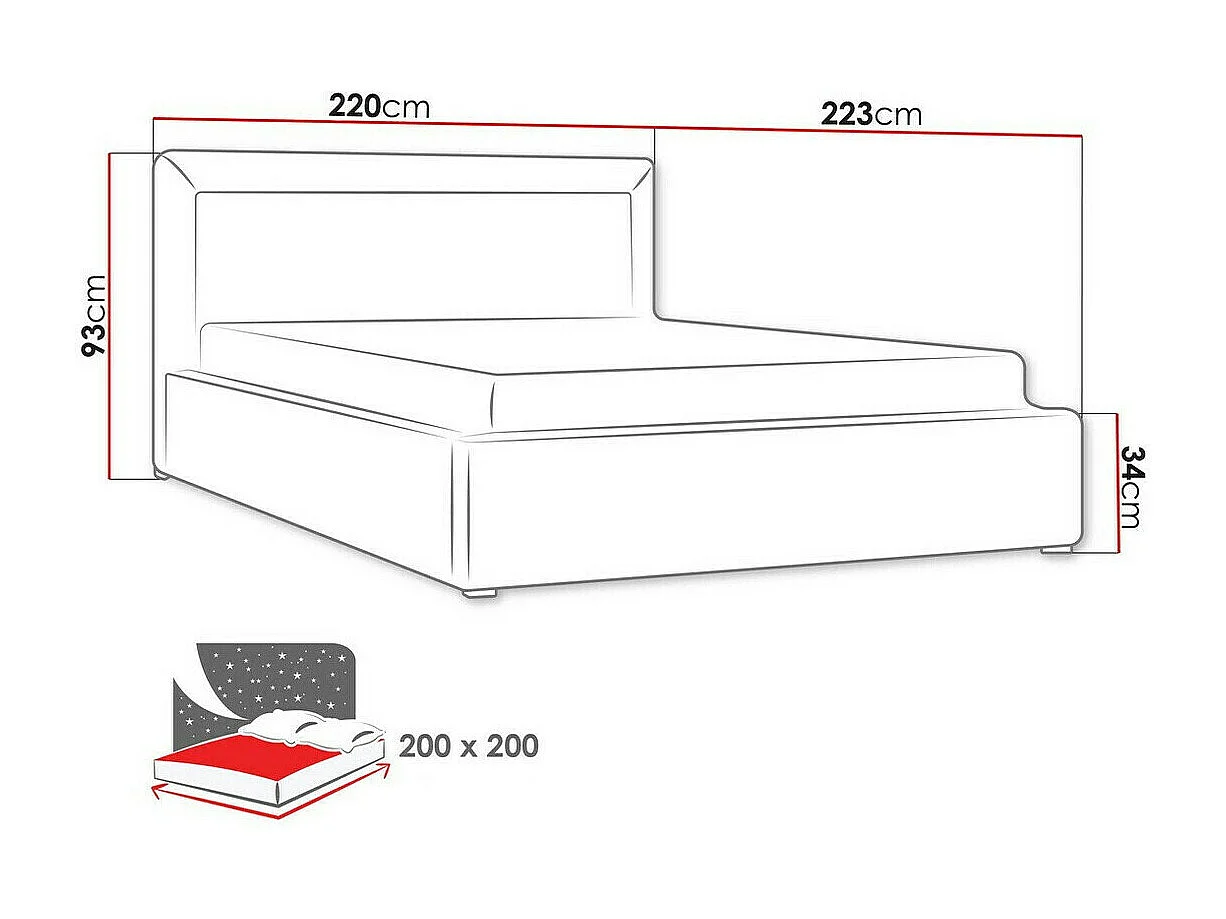 Cama Pomona 100, Doble, Marrón, 200x200, Tapiz, Somieres, 220x223x93cm