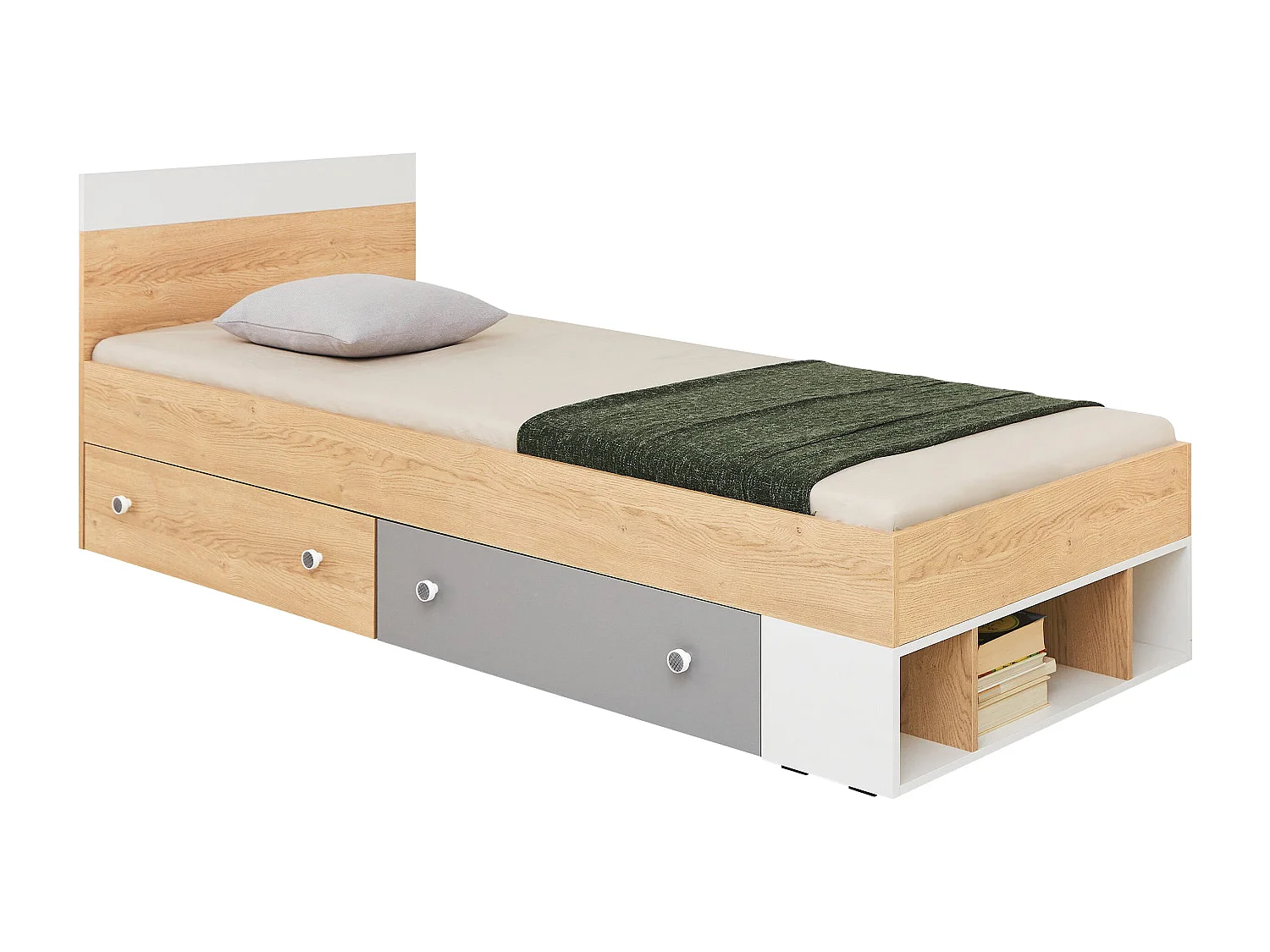 Letto Tesmonu 113, Singolo, Nocciola, 90x200, Truciolare laminato, Con, 94x204x80cm