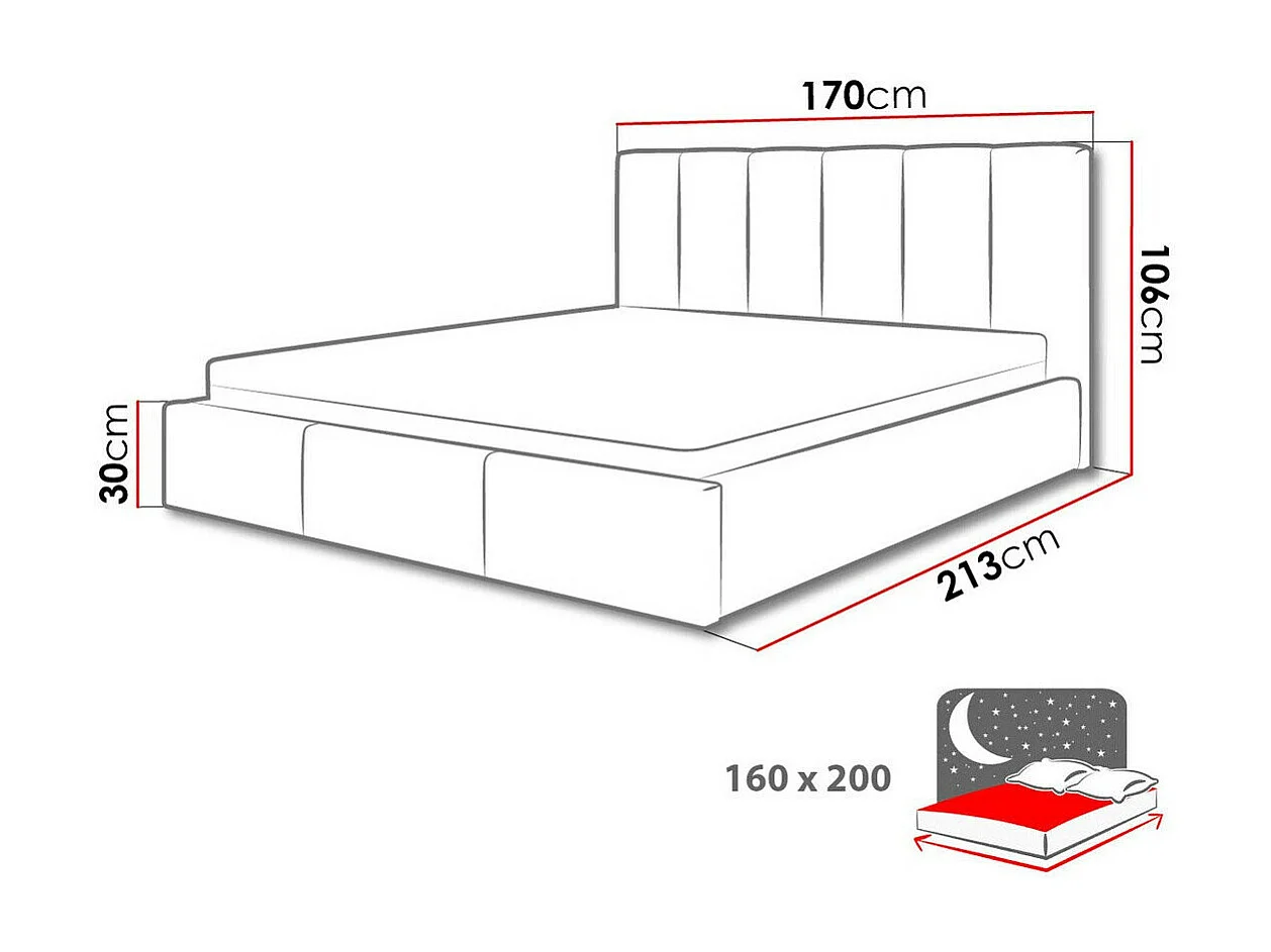 Letto ComfiDream 126, Doppio, Grigio, 160x200, Arazzo, Con, 170x213x106cm