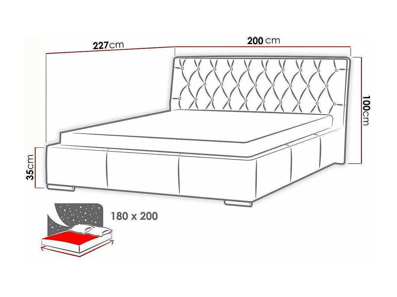 Cama Baltimore 102, Casal, Branco, Eco couro, Estrados de cama