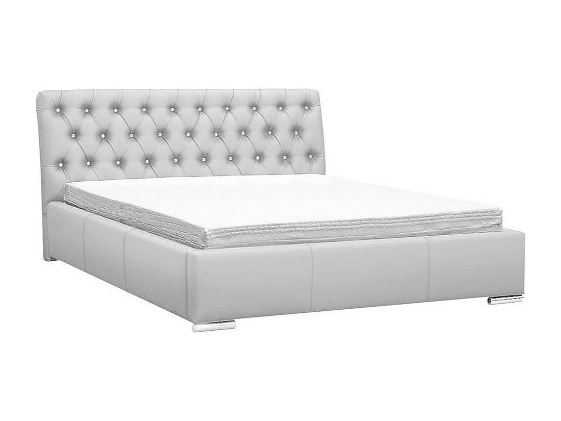 Cama Baltimore 102, Doble, Blanco, 180x200, Cuero ecológico, Somieres, 200x227x100cm