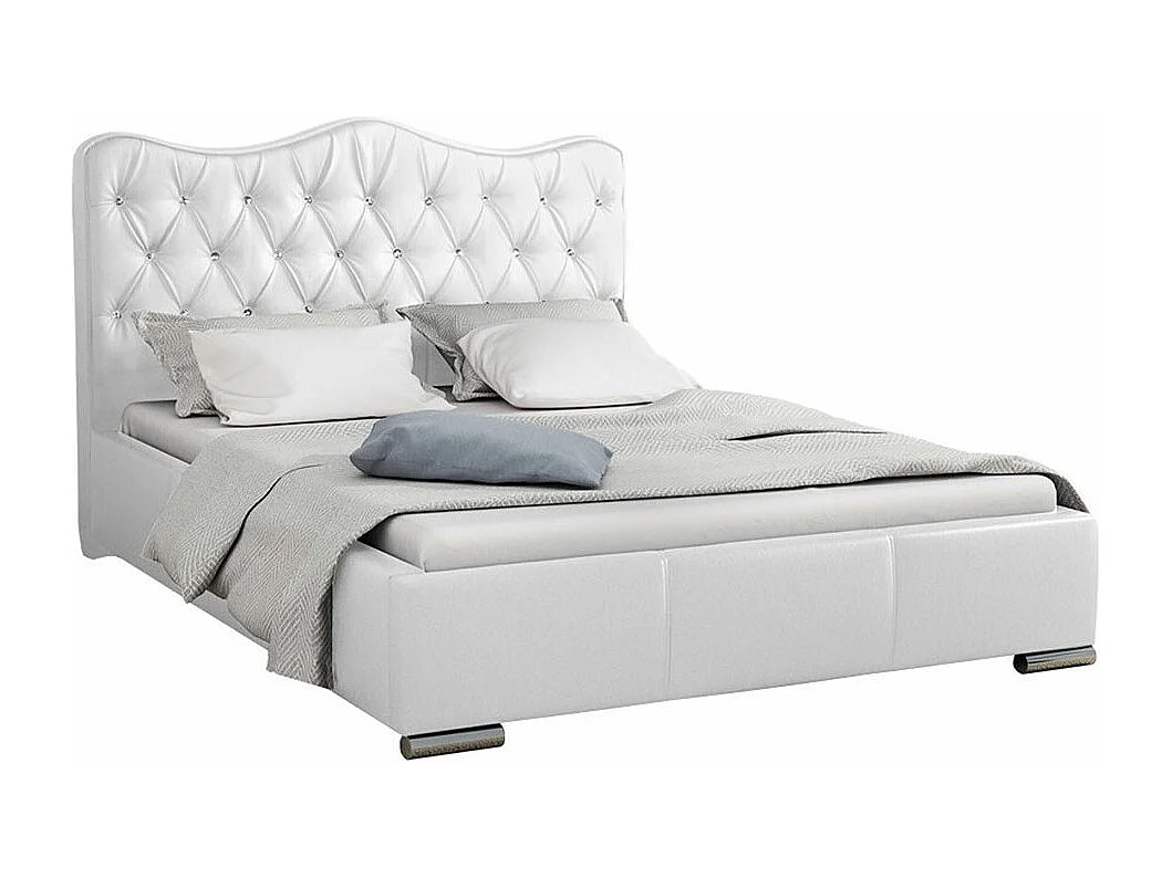 Cama Baltimore 141, Doble, Blanco, Cuero ecológico, Somieres, 180x218x100cm