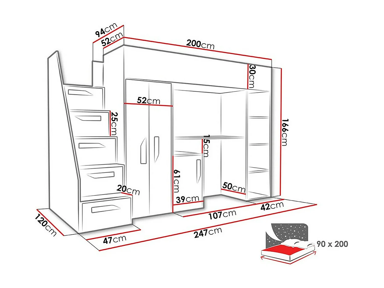 Litera Hartford 192, Individuales, Blanco, 90x200, Aglomerado laminado, Somieres, 120cm