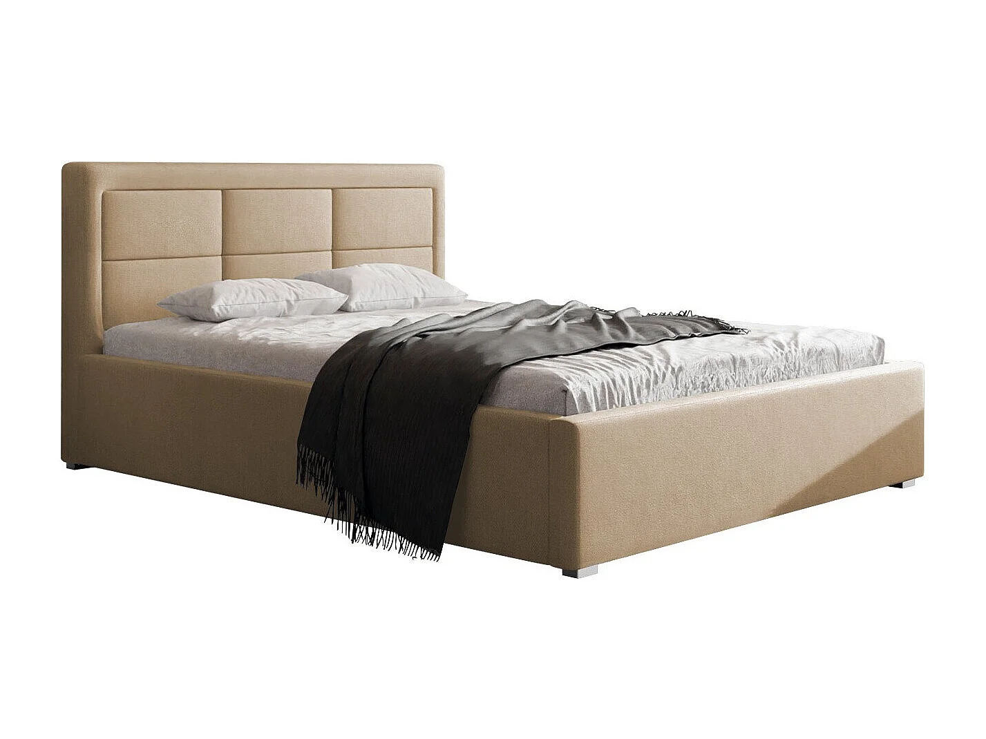 Cama Pomona 103, Doble, De color marrón claro, 140x200, Tapiz, Somieres, 160x223x93cm