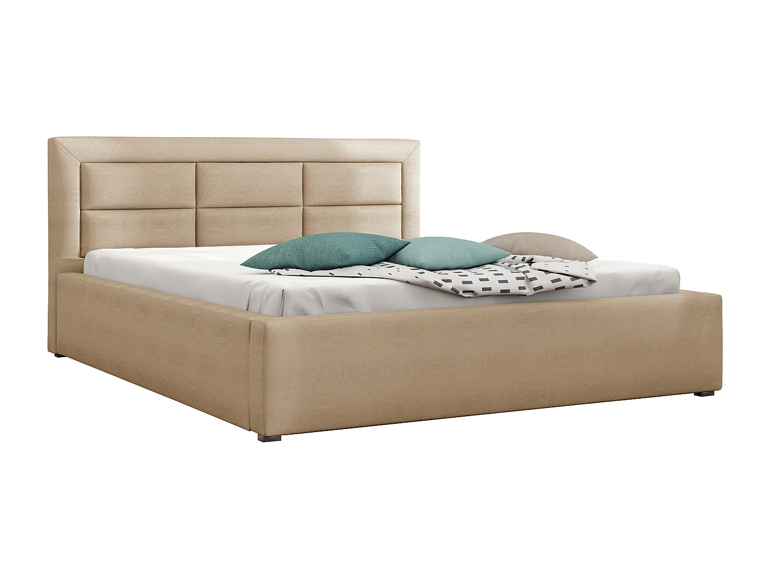 Cama Pomona 103, Doble, De color marrón claro, 140x200, Tapiz, Somieres, 160x223x93cm