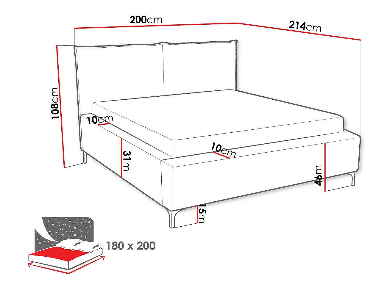 Lit Clovis 113, Double, Gris clair, Tissu, Disponible, 20x21x11cm