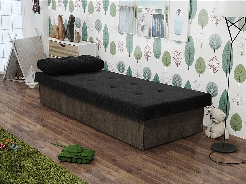 Letto Dover 100, Singolo, Nero, 80x190, 80x190x39cm