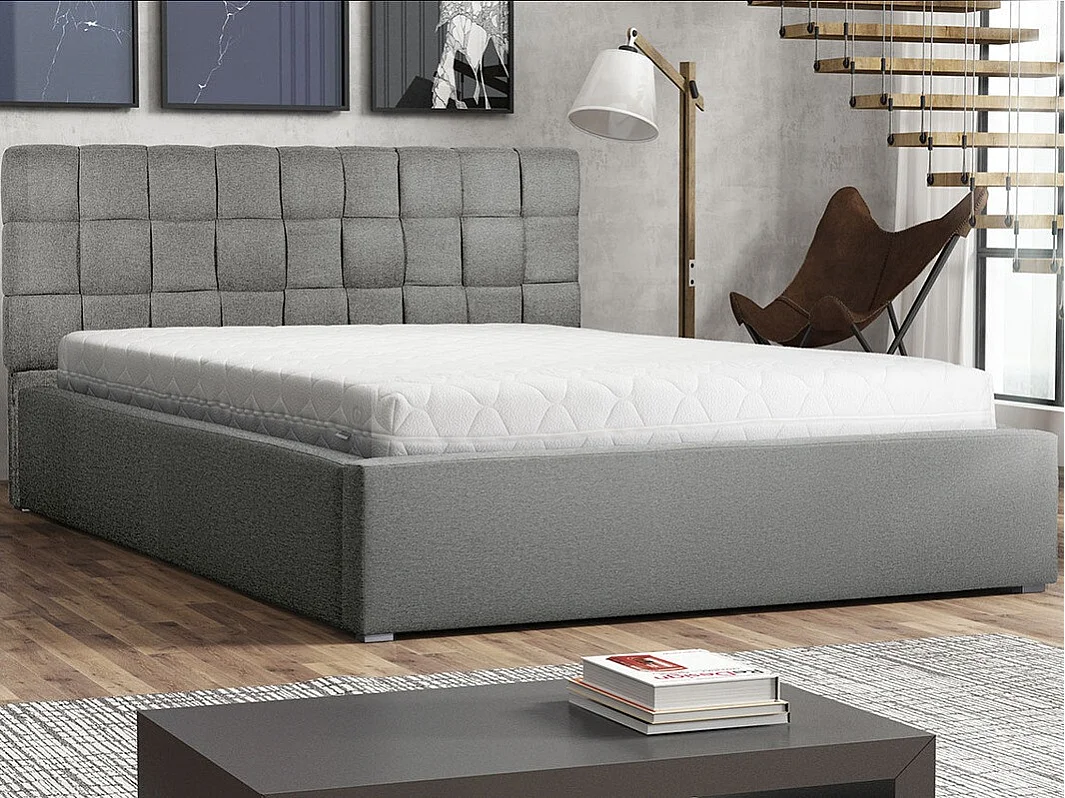 Cama Pomona 107, Doble, Gris, 160x200, Tapiz, Somieres, 180x223x93cm