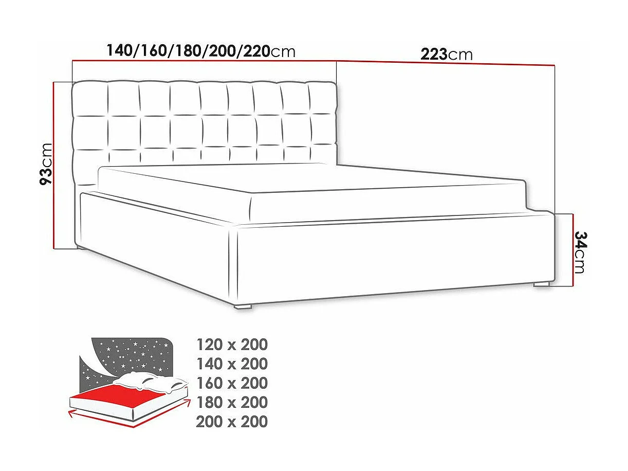 Cama Pomona 107, Doble, Gris, 160x200, Tapiz, Somieres, 180x223x93cm