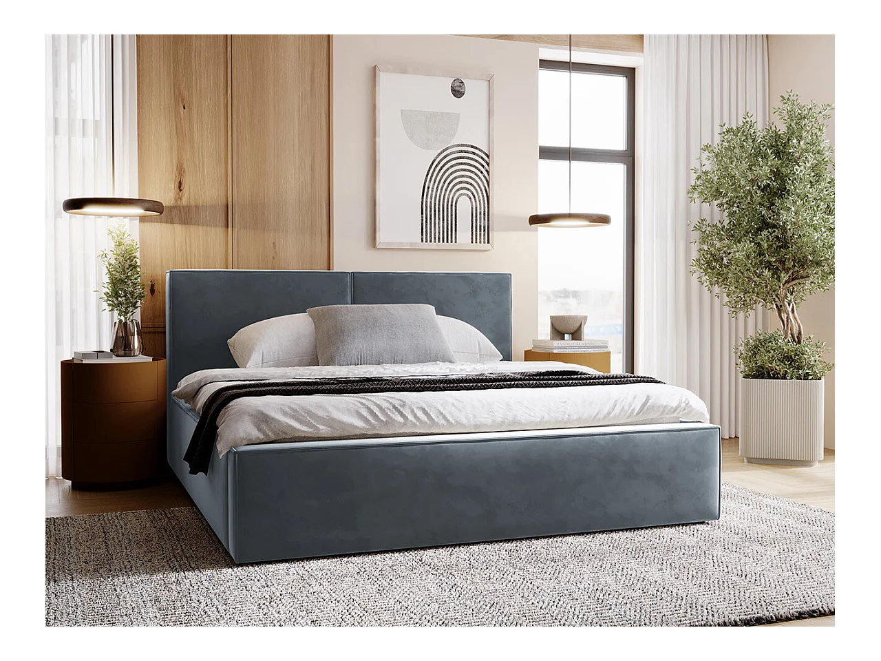 Cama TrendyNest 117, Casal, Azul, Tecido, Estrados de cama, 16x22x10cm
