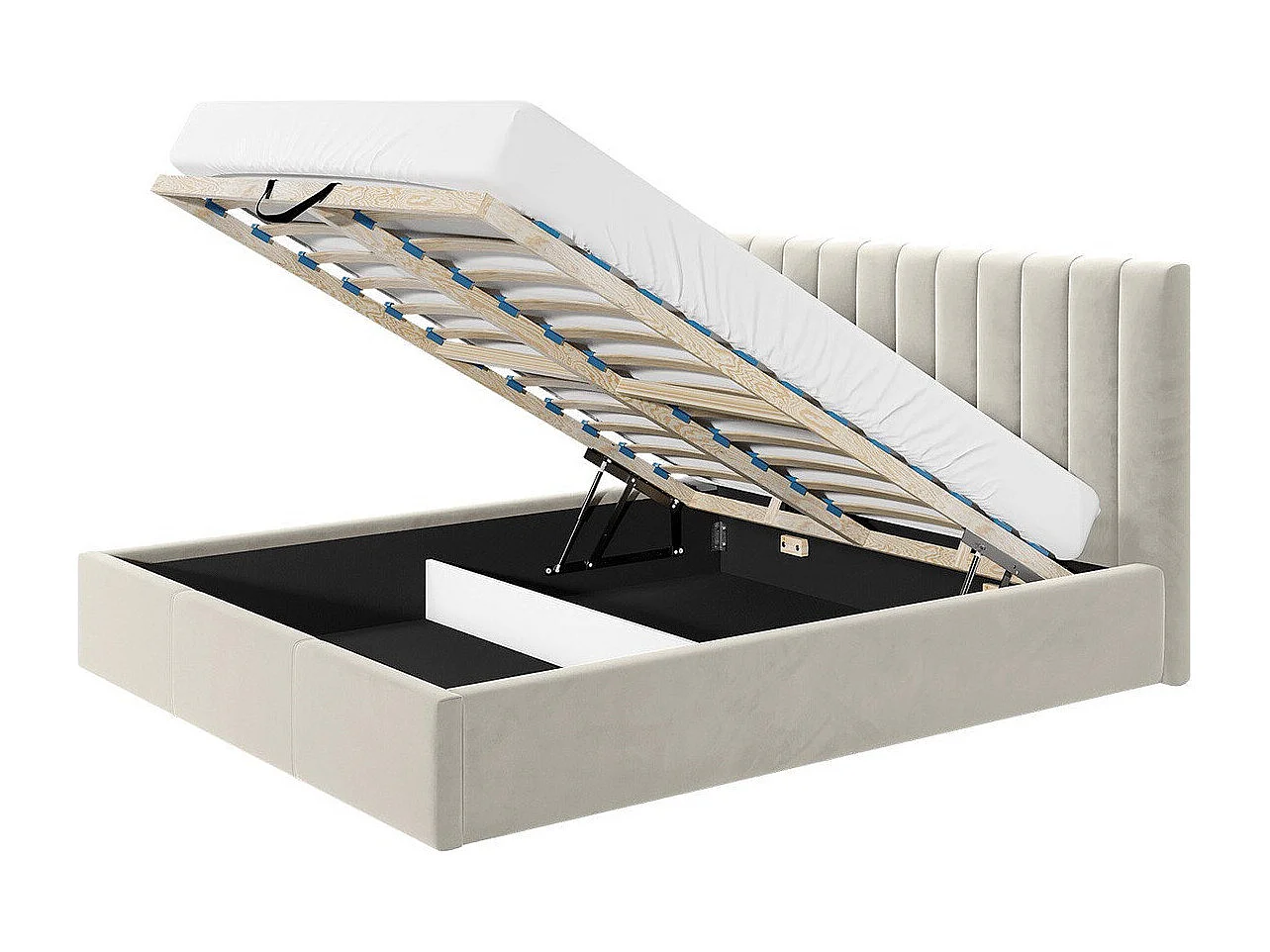 Cama ComfiDream 179, Casal, Castanho claro, Tecido, Estrados de cama