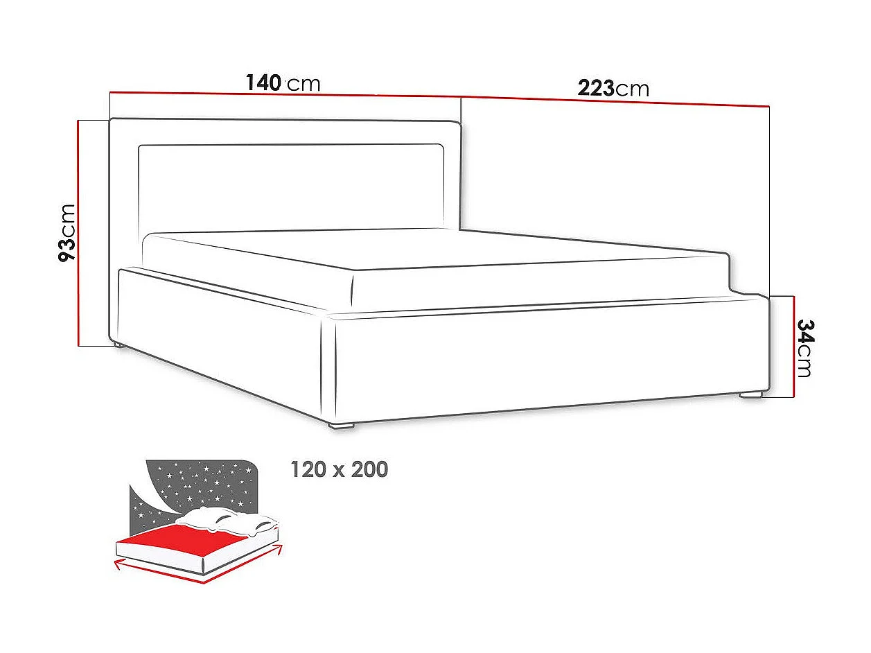 Cama Pomona 102, Individuales, Azul, 120x200, Tapiz, Somieres, 140x223x93cm