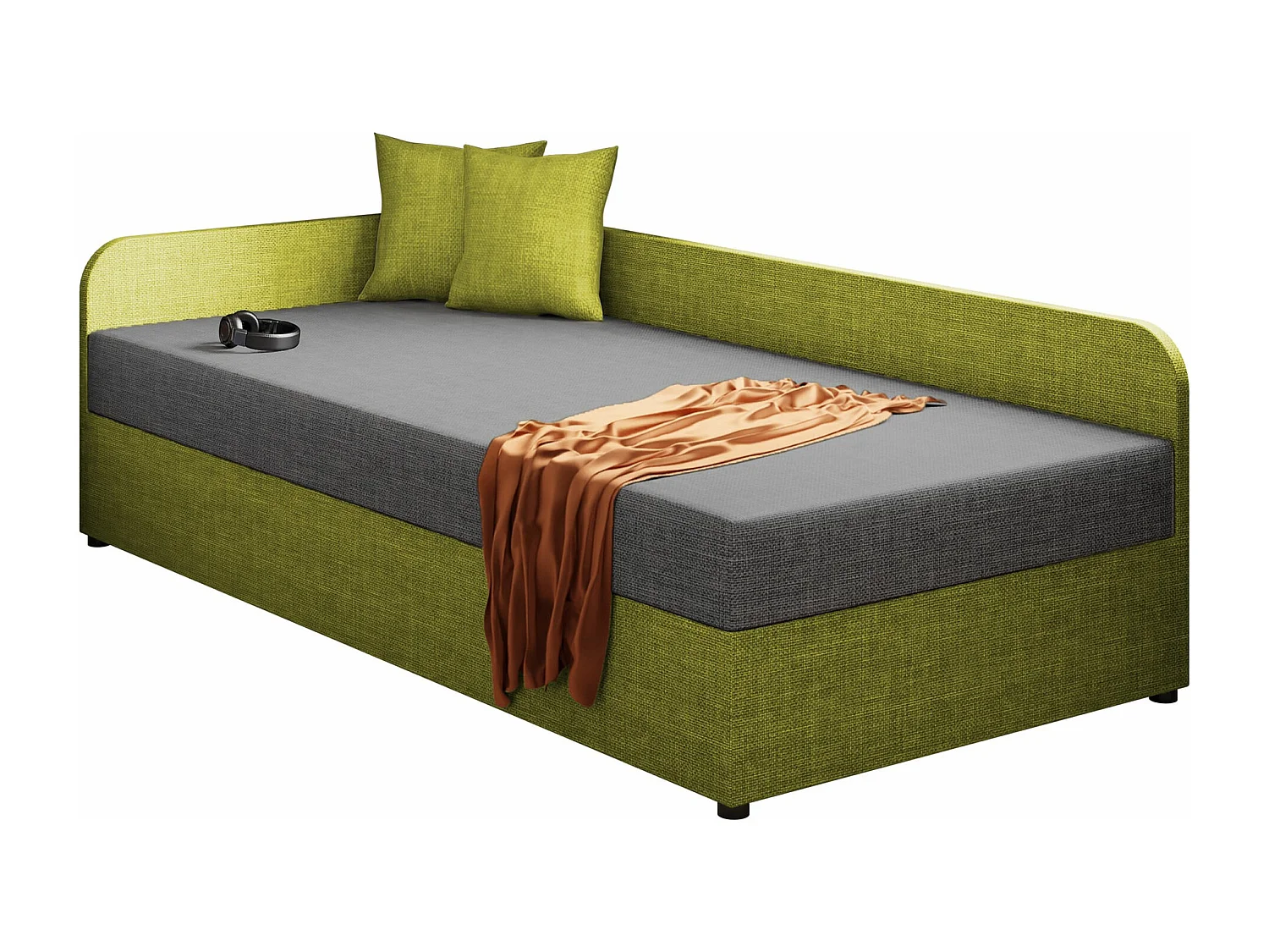 Cama Memphis 128, Solteiro, Verde, Tecido, Estrados de cama, 10x21x6cm