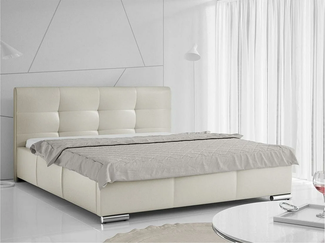 Lit Baltimore 108, Double, Brun clair, 140x200, Faux cuir, Disponible, 158x222x100cm