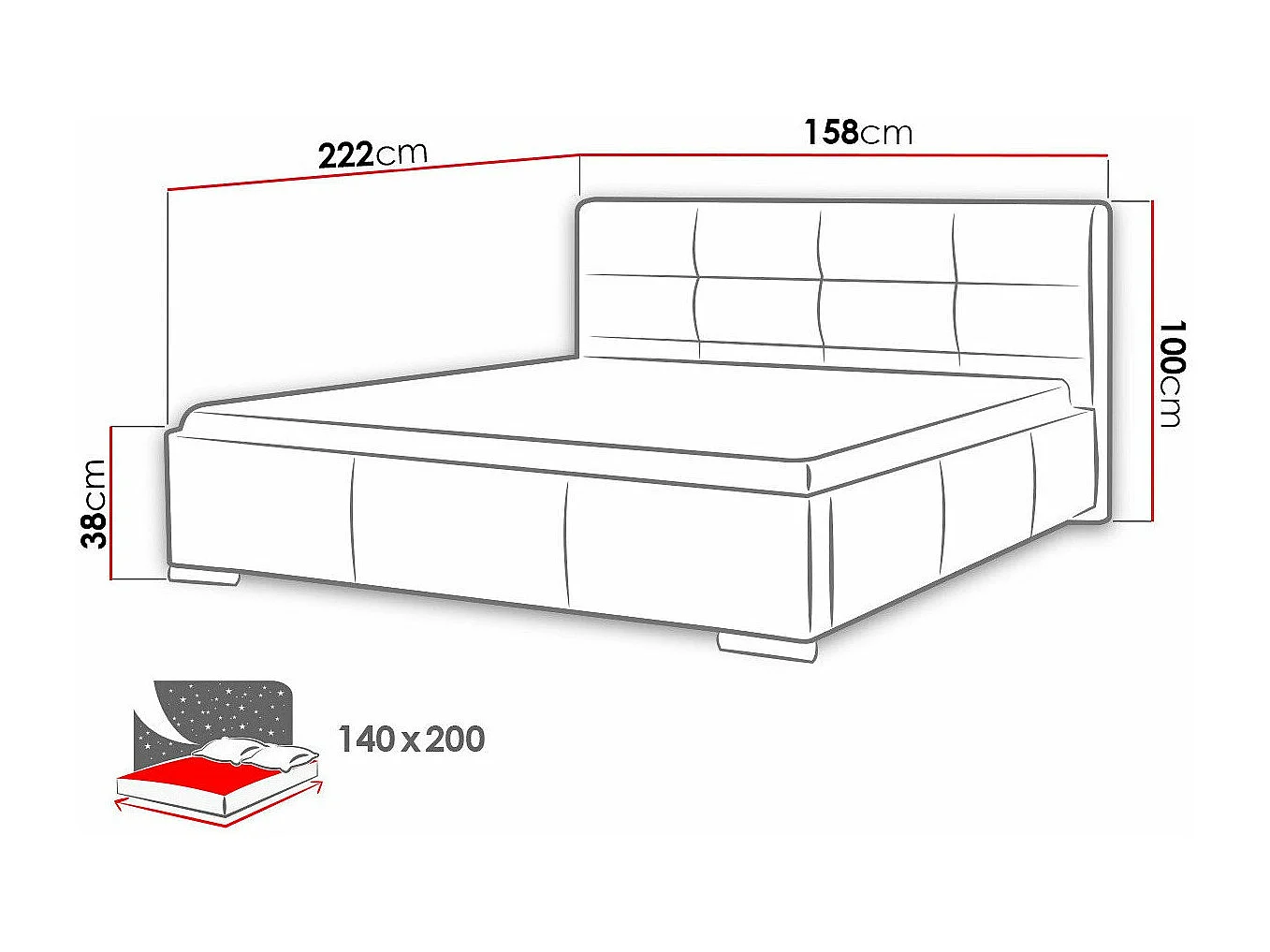 Lit Baltimore 108, Double, Brun clair, 140x200, Faux cuir, Disponible, 158x222x100cm