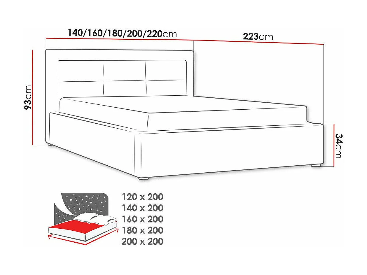 Letto Pomona 103, Doppio, Blu, 180x200, Arazzo, Con, 200x223x93cm